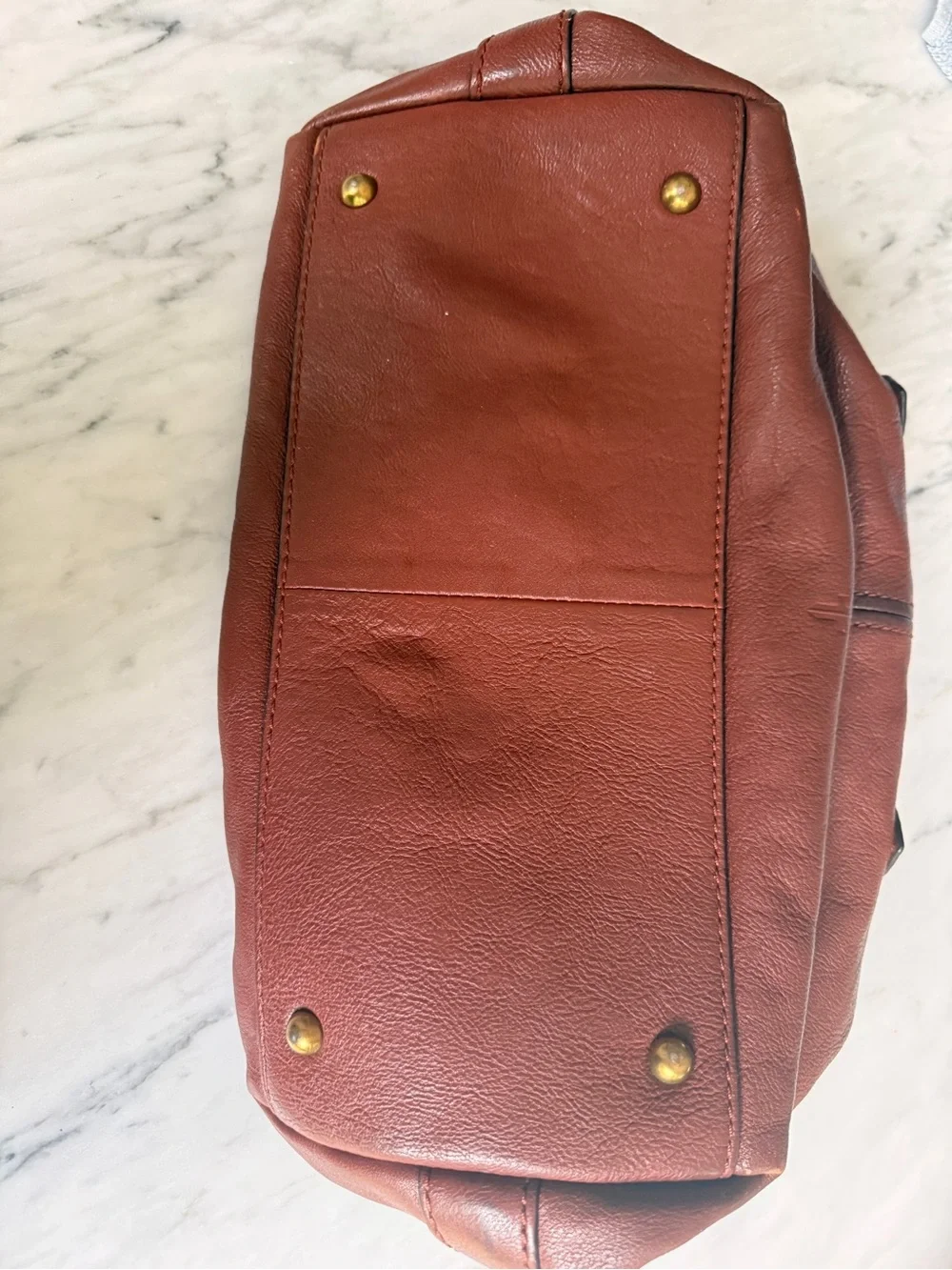 Frye “Ring Dome” Brown Leather Satchel Handbag with Gold Ring Accent